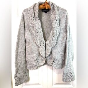 Monterey Bay Soft Gray Crochet Knit Collared Cardigan – Size M